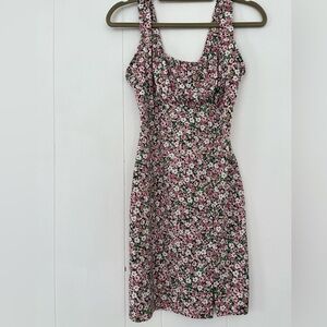 Liz & Sarah Black withPink White Flowers Scoop Neck Bodycon Mini Dress Medium